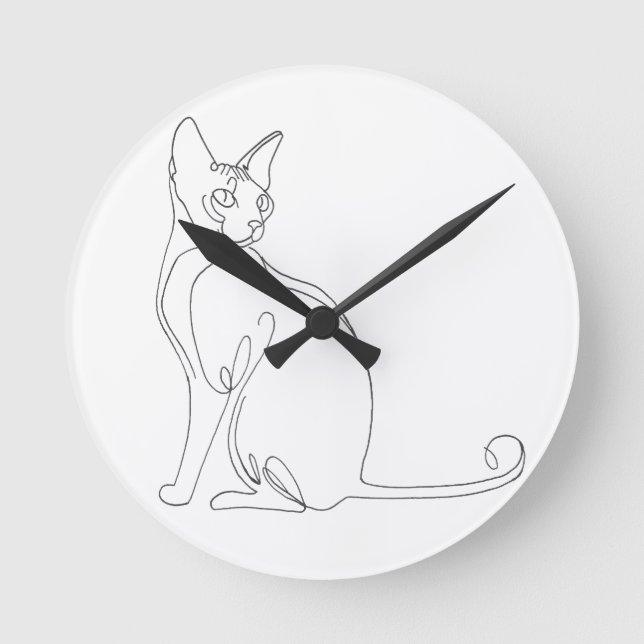 Horloge Ronde Hand Drawn Sphynx Cat Minimalist Design (Recto)