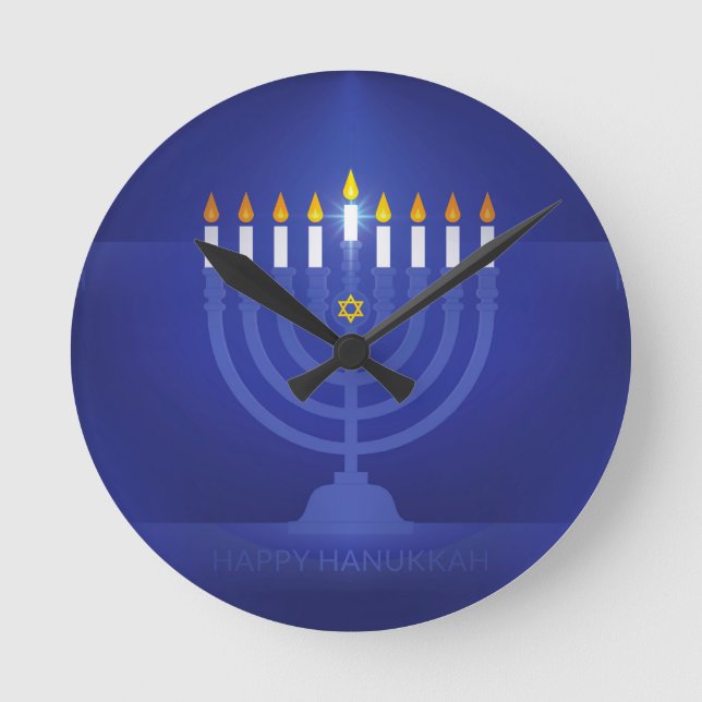 Horloge Ronde hanoukka heureuse bleue (Recto)