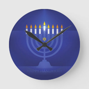 Horloge Ronde hanoukka heureuse bleue