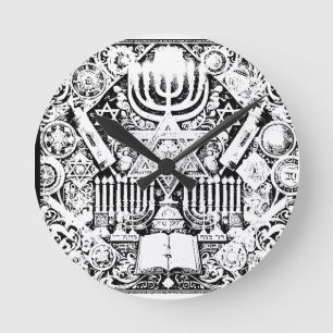 Horloge Ronde Hanukkah Menorah juive hébraïque