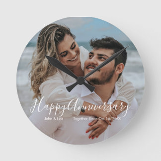 Horloge Ronde Happy Anniversary Wedding Acrylic Wall Clock