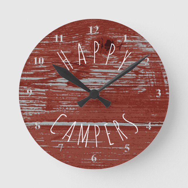 Horloge Ronde Happy Campers Red Barn Wood | Camping rustique (Recto)