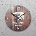 Horloge Ronde Happy Campers Rustic Camping Trailer Nom de famill<br><div class="desc">Happy Campers Rustic Camping Trailer Nom de famille Horloges.</div>