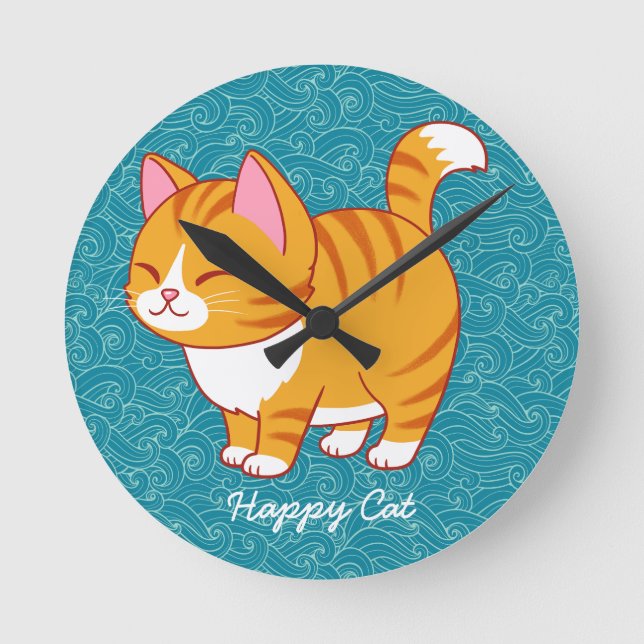 Horloge Ronde Happy Cat Personnalisé (Recto)