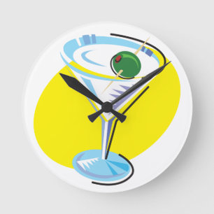 Horloge Ronde Happy Hours_Retro style Martini verre