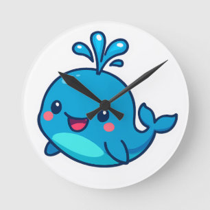 Horloge Ronde Happy Kawaii Baleine Sticker - mignon ami Océan