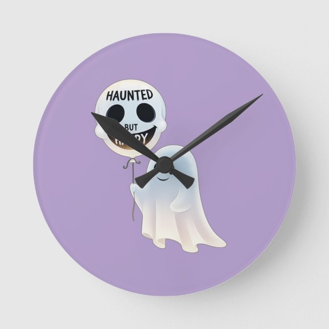 Horloge Ronde Happy Kawaii Ghost with Skull Balloon (Recto)