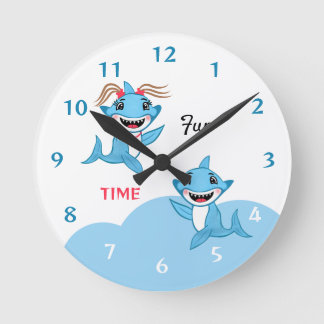 Horloge Ronde Happy Shark Family Fun Time