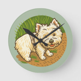 Horloge Ronde Happy Westie on Nature Trail