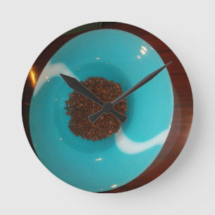 Horloge Ronde Haricots de café kenyans Cyan