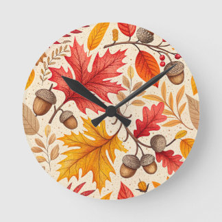 Horloge Ronde Harmonie d'automne : Un Motif d'automne coloré