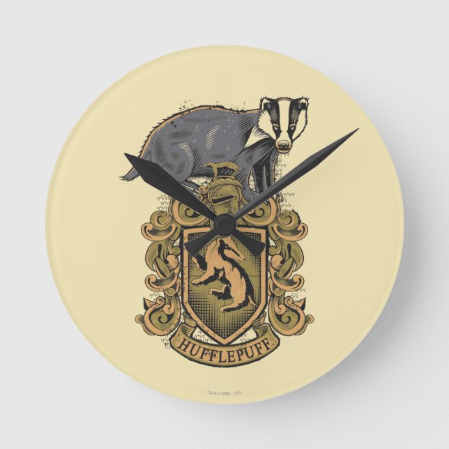 Horloge Ronde Harry Potter | Cimier de Hufflepuff avec Badger (Recto)