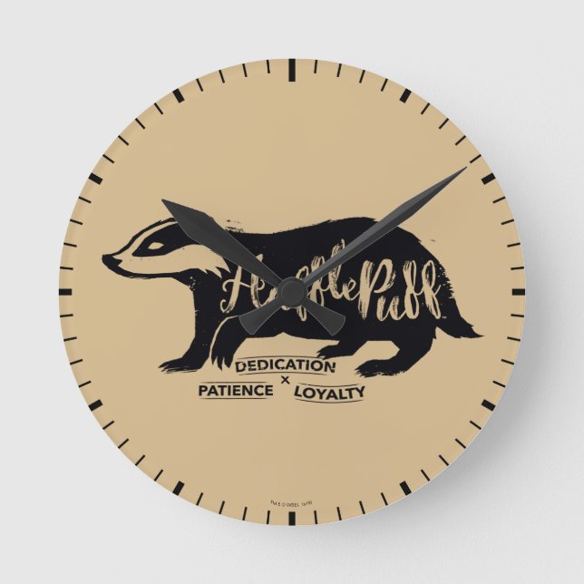 Horloge Ronde Harry Potter | Typographie de silhouette HUFLEPUFF (Recto)