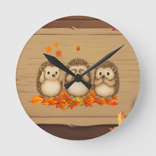 Horloge Ronde hear, see and speak no evil Hedgehogs leafs (Recto)