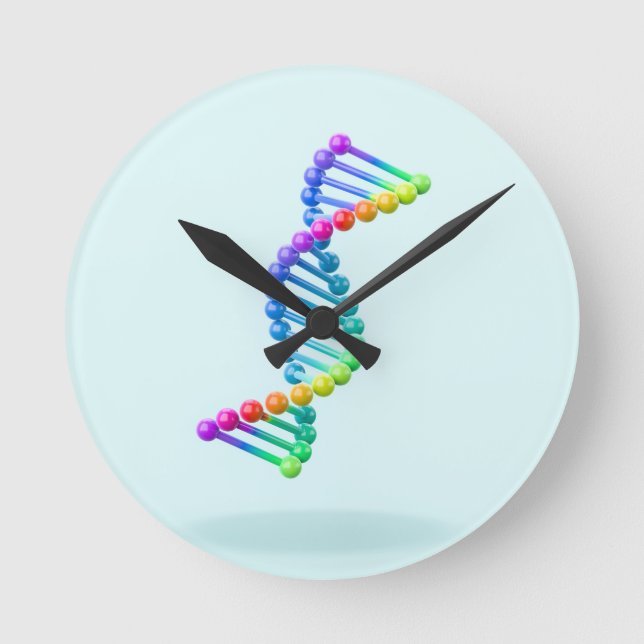 Horloge Ronde hélice double ADN 3D sur fond bleu (Recto)