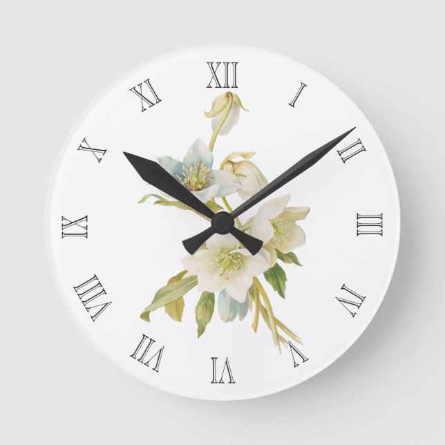 Horloge Ronde Hellebores bleus et blancs (Recto)