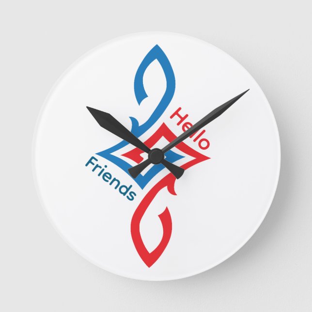 Horloge Ronde Hello Friends Simple Happy Greeting Design (Recto)