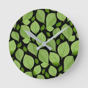 Horloge Ronde Herbe de Basil Vert Motif Botanique