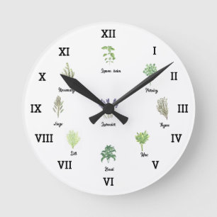 Horloge Ronde Herbes Aquarelle Cuisine Jardin Épices verts Thyme