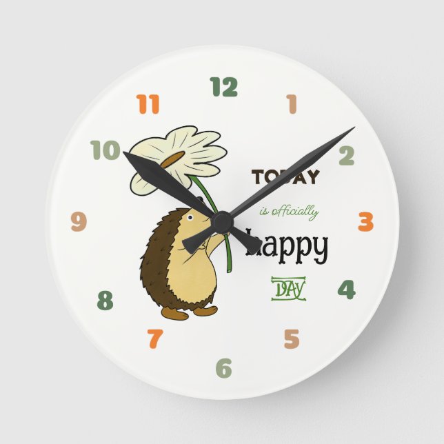 Horloge Ronde Hérisson mignon avec fleur (Recto)