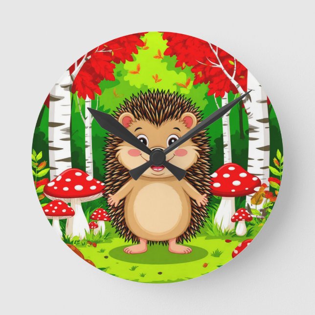 Horloge Ronde Hérisson mignon dans une forêt lumineuse (Recto)