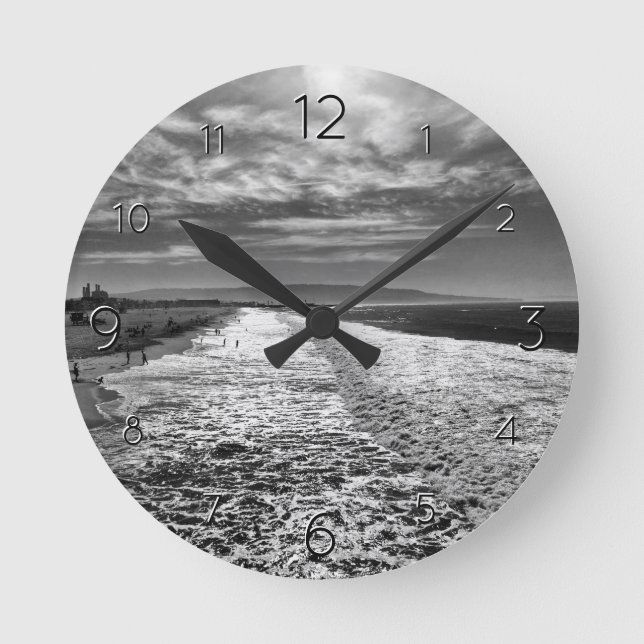 Horloge Ronde Hermosa Beach, photo en noir et blanc (Recto)