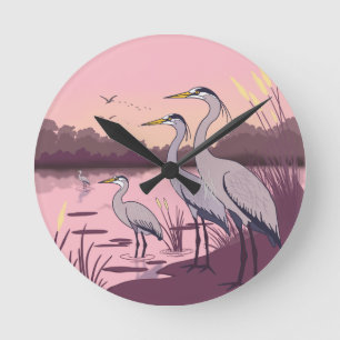 Horloge Ronde Hérons au bord du lac