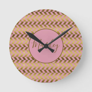Horloge Ronde Herringbone rose et or Personnalisé