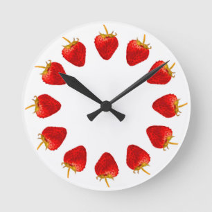 Horloge Ronde Heures de fraises rouges 12 Cercle de fraises