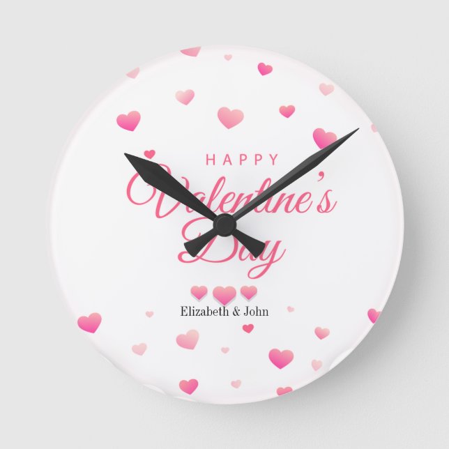 Horloge Ronde Heureuse Sainte-Valentin de Coeurs roses (Recto)