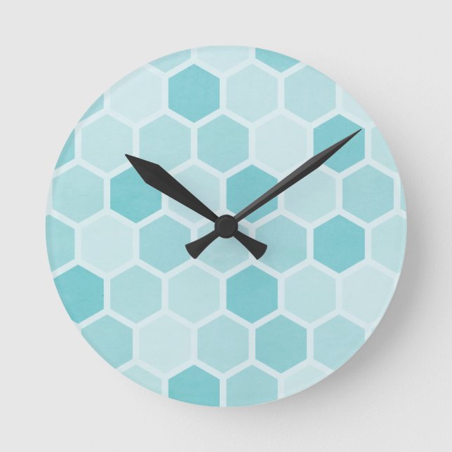 Horloge Ronde Hexagones turquoises (Recto)