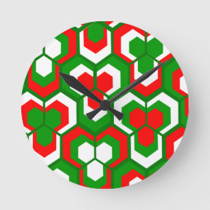 Horloge Ronde Hexagons Fleurs