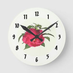 Horloge Ronde Hibiscus rose foncé