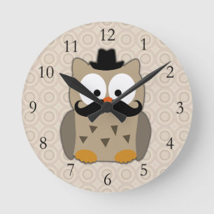 Horloge Ronde Hibou avec Moustache et Casquette