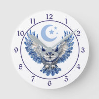 Hibou de nuit bleu et lune