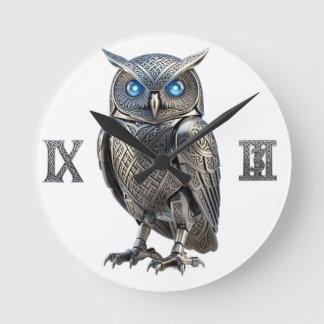 Horloge Ronde Hibou mécanique celtique argent Steampunk