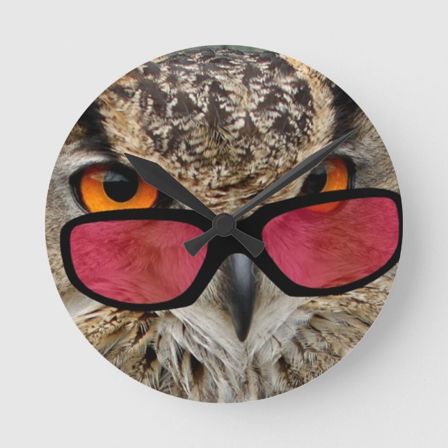 Horloge Ronde hibou mignon avec hilare drôle de lunettes (Recto)