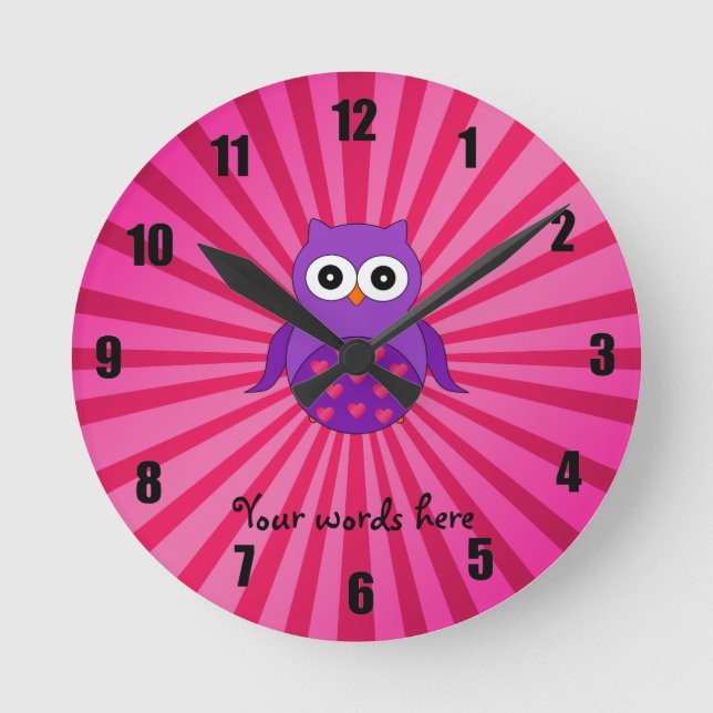 Horloge Ronde Hibou pourpre mignon (Recto)