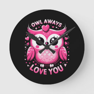 Horloge Ronde Hibou t'aime toujours - Saint-Valentin