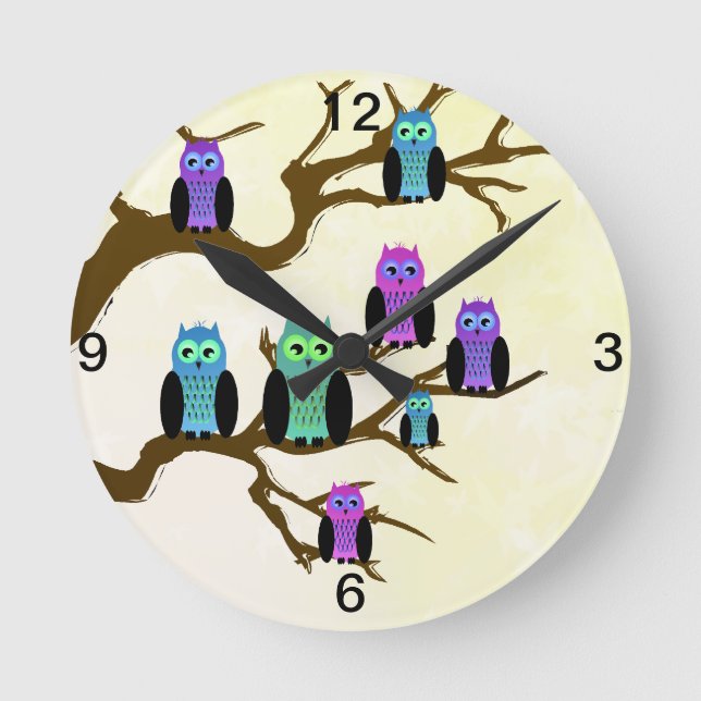 Horloge Ronde Hiboux lumineux mignons (Recto)