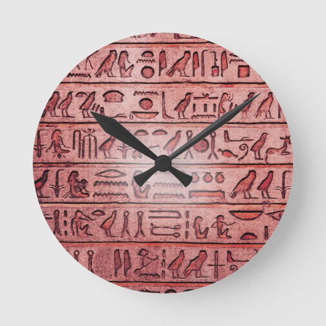 Horloge Ronde Hiéroglyphes égyptiens anciens Rouge (Recto)