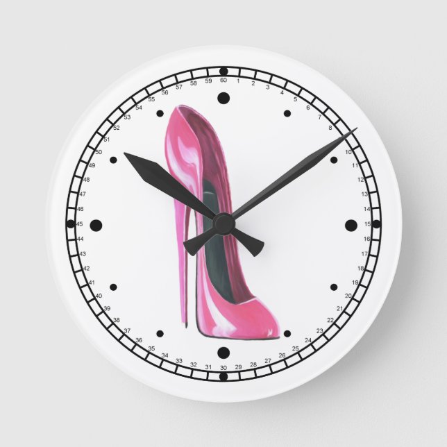 Horloge Ronde High heel Pink Stiletto shoe Wall Clock (Recto)