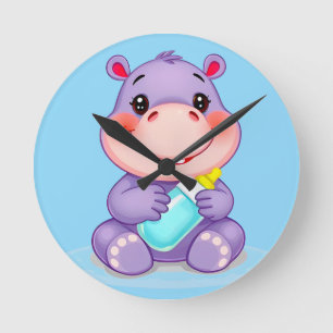 Horloge Ronde Hippopotame bébé dessin animé mignon