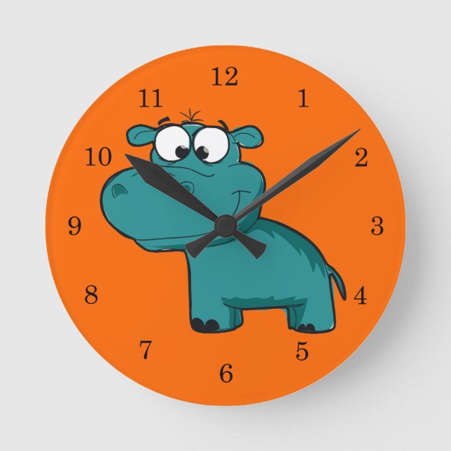 Horloge Ronde Hippopotame heureux bleu (Recto)