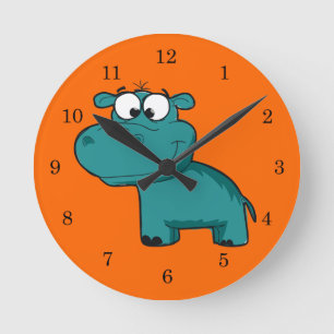 Horloge Ronde Hippopotame heureux bleu