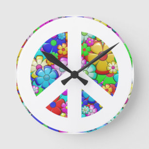 Horloge Ronde Hippy peace sign round clock