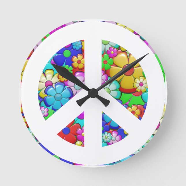 Horloge Ronde Hippy peace sign round clock (Recto)