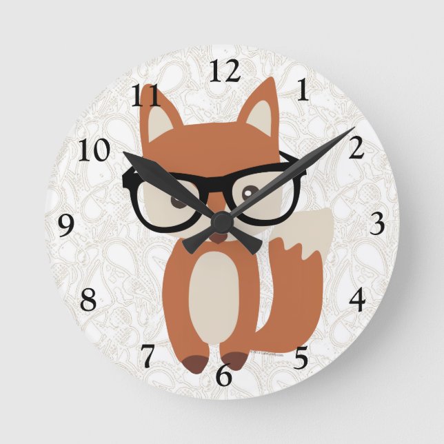 Horloge Ronde Hipster Baby Fox avec lunettes (Recto)