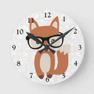Horloge Ronde Hipster Baby Fox avec lunettes