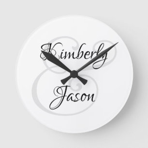 Horloge Ronde His & Her Script Names, Black & Grey
